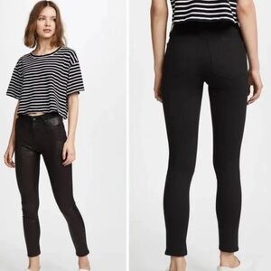 AG The Farrah High Rise Skinny Ankle Jean Leather Panel Denim Pants